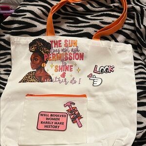 Stylish White Tote Bag with Orange Accents